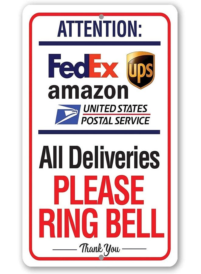 Lone Star Art Deliveries Please Ring Doorbell Sign for Package and Box Deliveries -Directional Deliveries Metal Sign for Home Office, Porch Entryway Gate, 8x12 Aluminum Safe - Use Indoors or Outdoors - Image 1